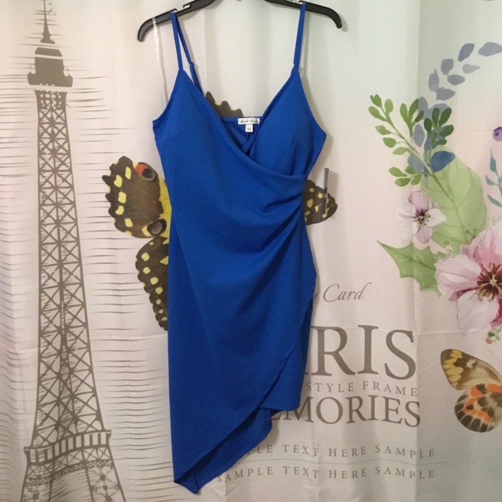 👗Derek Heart~NWT~BLUE SHORT DRESS W/ RUCHED SIDE~Size Large